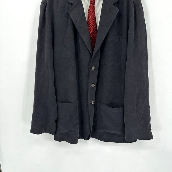 jacket blazer sport coat 100% silk unlined unstructured black XXL - Picture 5 of 8